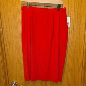 Vintage Bright Red 100 % Silk Midi Pencil Skirt